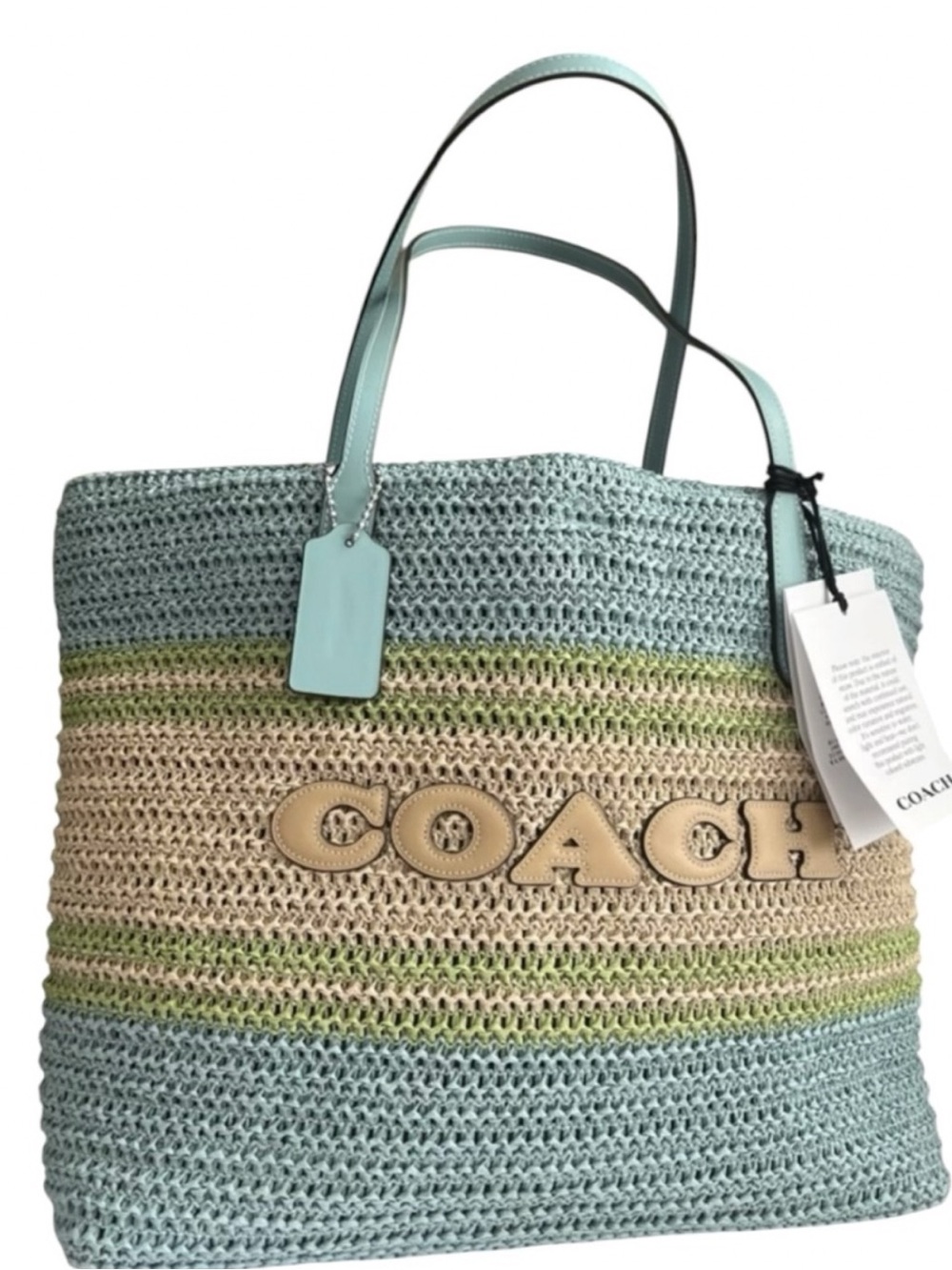 NWT Coach Straw City Tote Light Turquoise Multi-Limited seasonal release - Picture 2 of 9